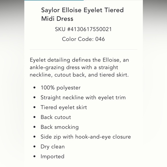 NEW🌟Anthropologie Saylor Elloise Eyelet Tiered Midi Dress Teal Size Large - Picture 4 of 7